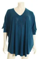 HE1676Necklace T-shirt V neck batwing sleeve poly/viscose jersey black sequin